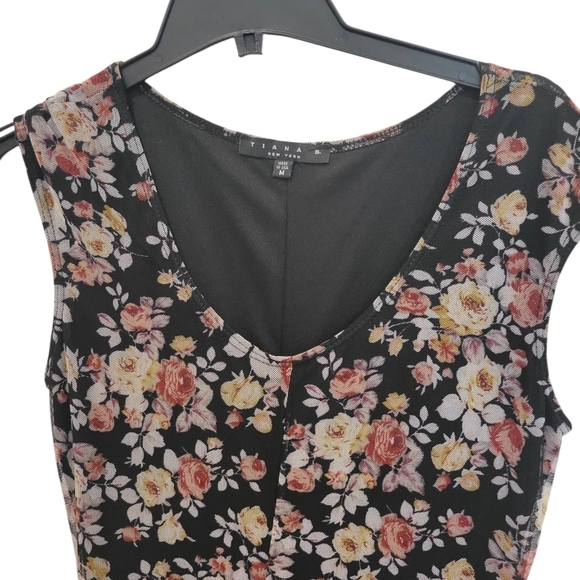 Tiana B NY Sheer Flowy Floral Print Maxi Dress Over Black Lining Med - Picture 8 of 9